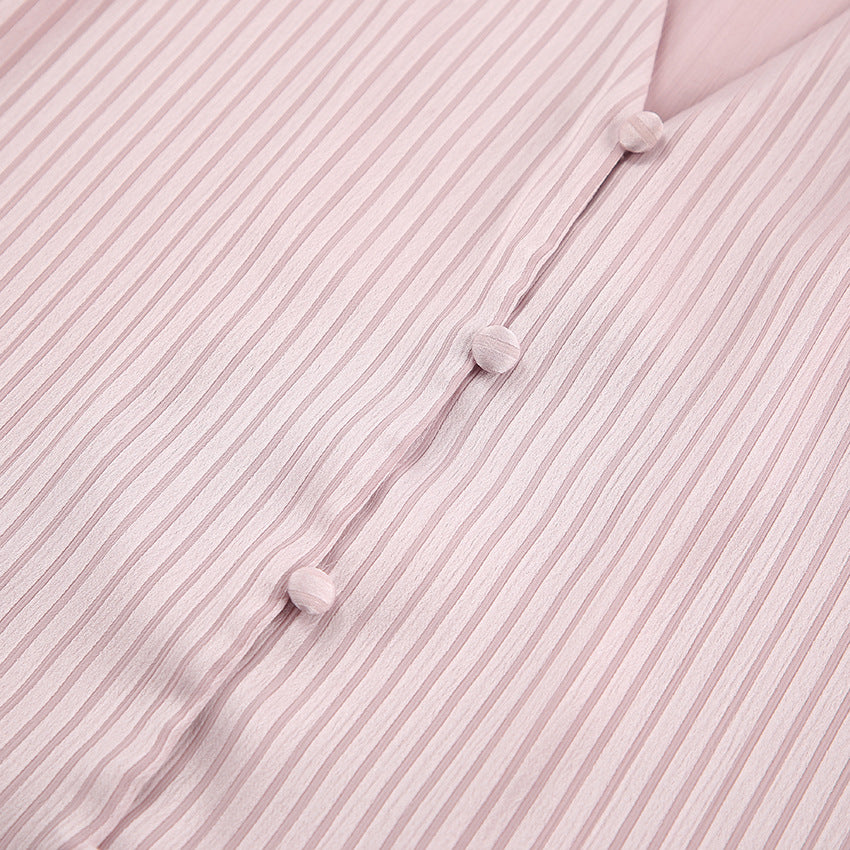 Women's Blouse Long Sleeve Blouses Hollow Out Elegant Stripe