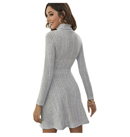 Women's Sheath Dress Elegant High Neck Long Sleeve Stripe Knee-Length Daily