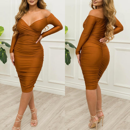 women's pencil skirt fashion boat neck patchwork sleeveless solid color midi dress daily
