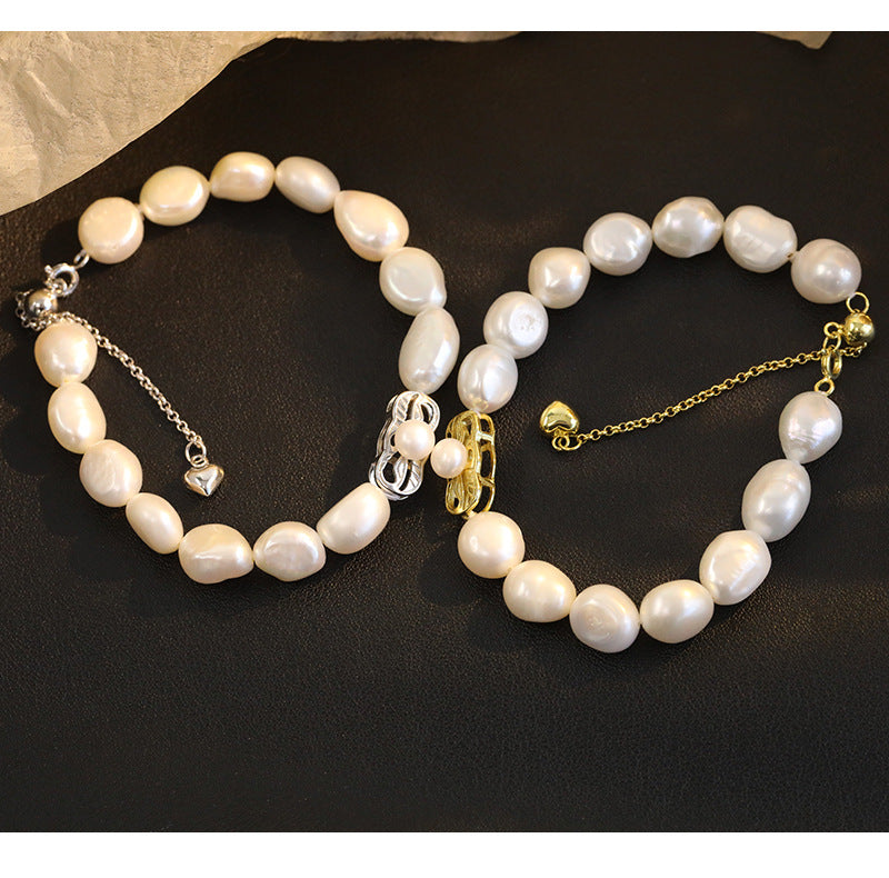 925 Sterling Silver Freshwater Pearl Beaded Chain Bracelets Classic Style