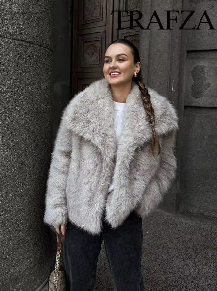 Women's Elegant Solid Color Coat Faux Fur Coat