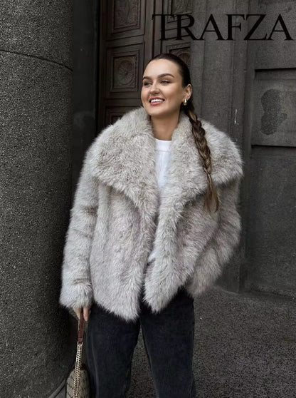 Women's Elegant Solid Color Coat Faux Fur Coat