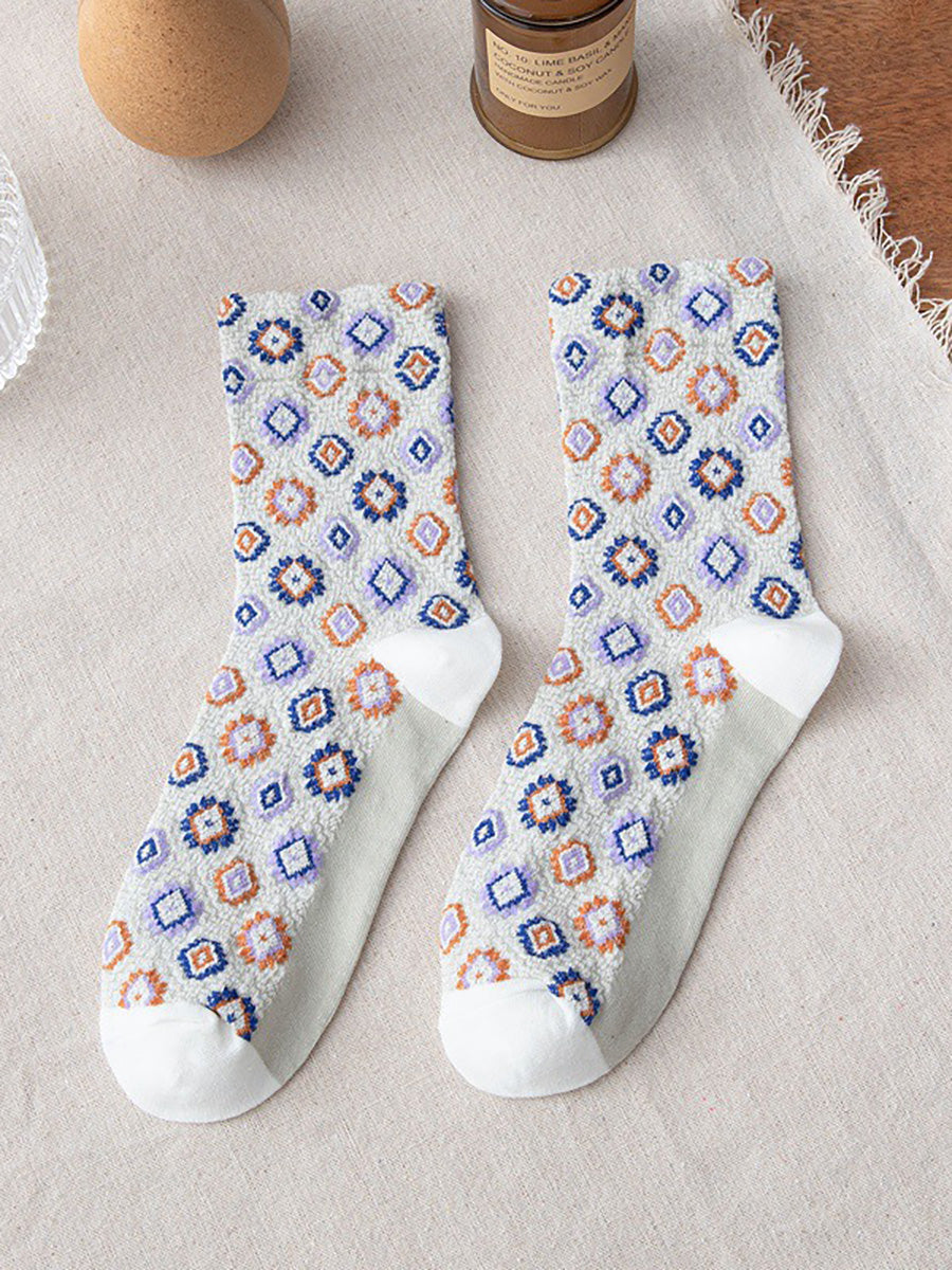 Women Floral Vintage Casual Autumn Winter Socks 5 Pairs