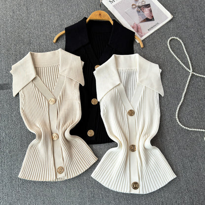 Women's Sweater Sleeveless Sweaters & Cardigans Knitted Elegant Stripe