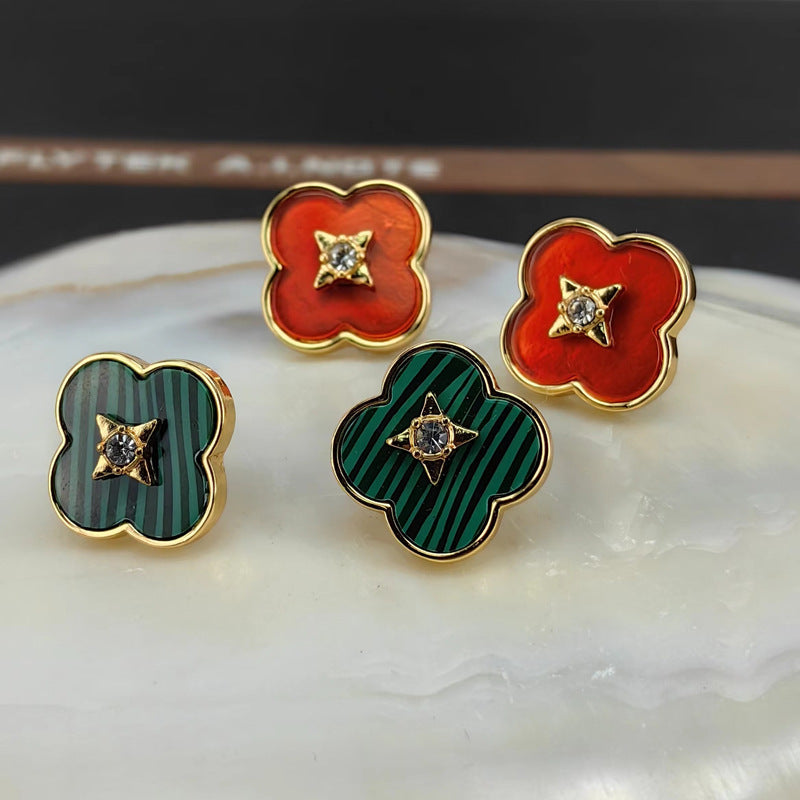 Clover Stone Stud Earrings with S925 Posts