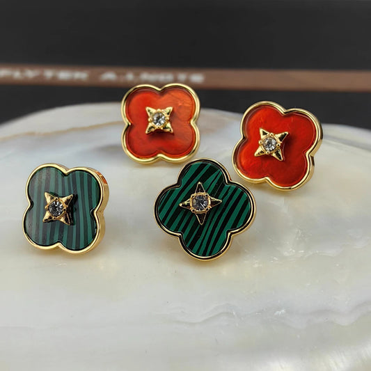 Clover Stone Stud Earrings with S925 Posts