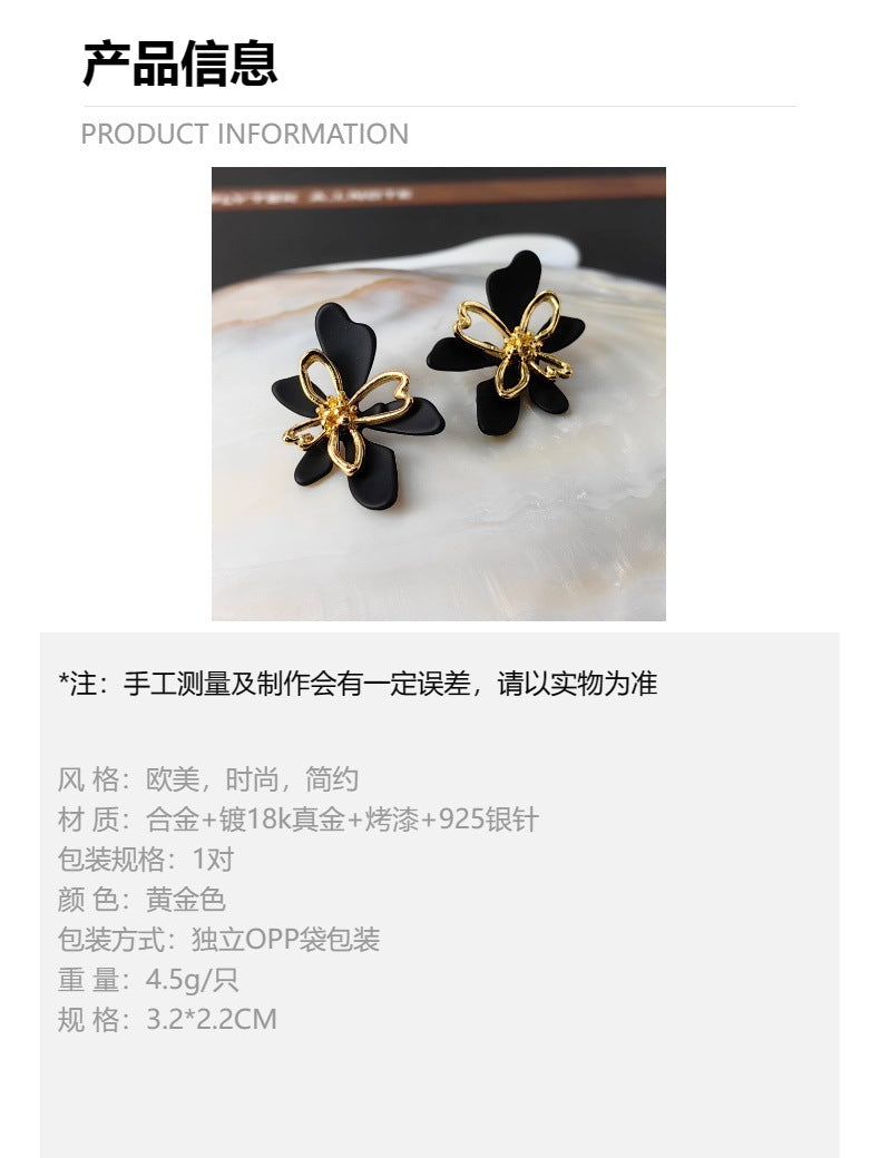 Vintage Painted Flower Drop Earrings with S925 Posts