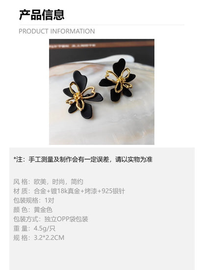 Vintage Painted Flower Drop Earrings with S925 Posts