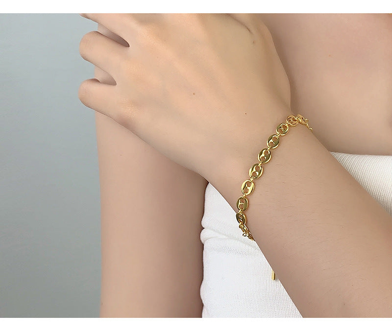 925 Sterling Silver Pig Nose Chain Bracelets Classic Style