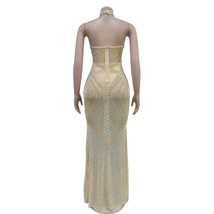 Women's Sheath Dress Elegant Halter Neck Sleeveless Solid Color Maxi Long Dress Cocktail Party
