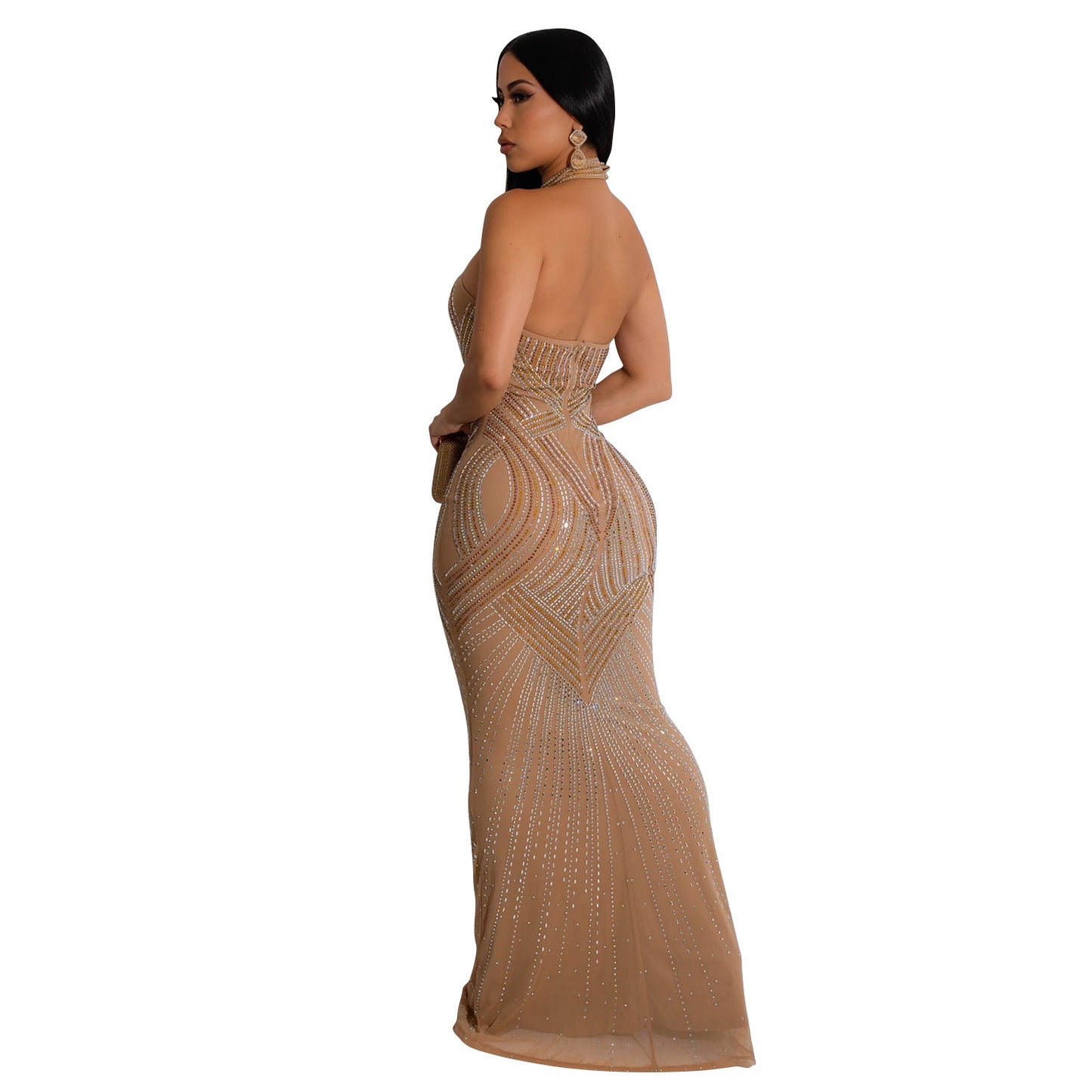 Women's Sheath Dress Elegant Halter Neck Sleeveless Solid Color Maxi Long Dress Cocktail Party