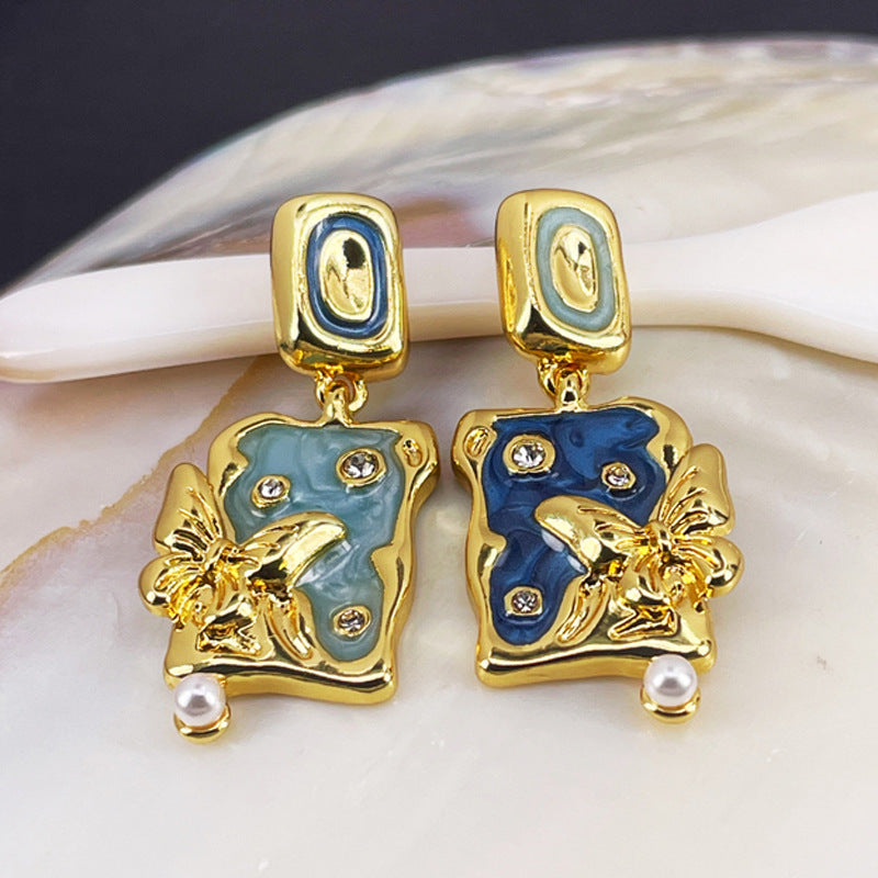 Asymmetric Enamel Butterfly Stud Earrings with S925 Posts