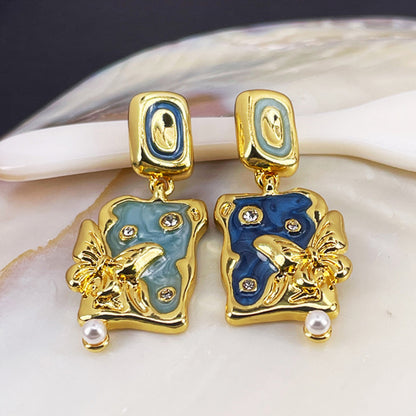 Asymmetric Enamel Butterfly Stud Earrings with S925 Posts