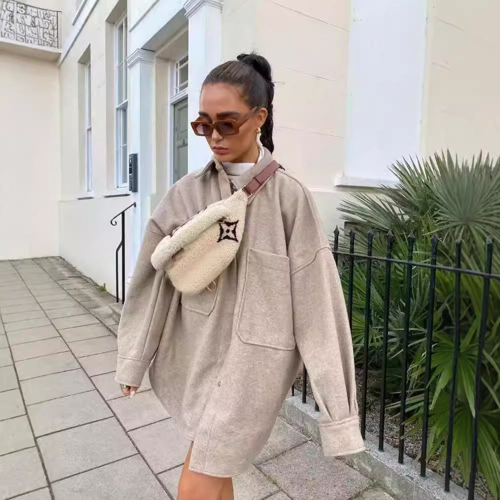 Women's Streetwear Solid Color Single Breasted Woolen Coat Woolen Coat