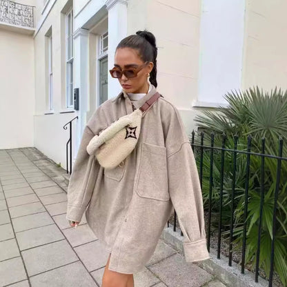 Women's Streetwear Solid Color Single Breasted Woolen Coat Woolen Coat