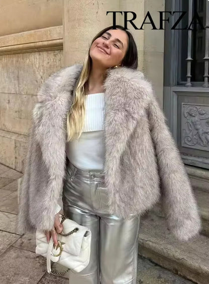 Women's Elegant Solid Color Coat Faux Fur Coat
