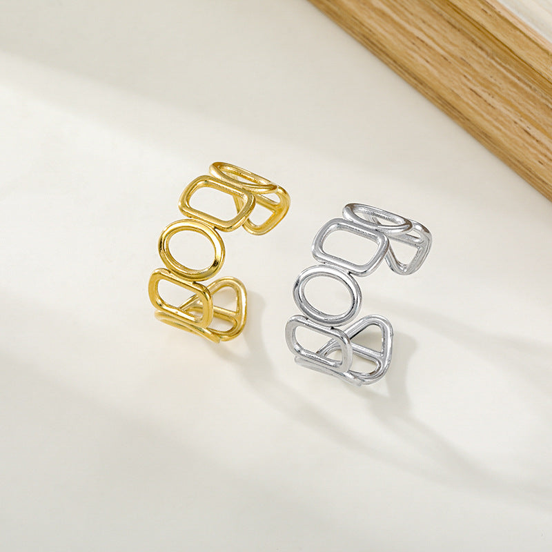 Jewelry Elegant Leaves Flower Titanium Steel Open Rings