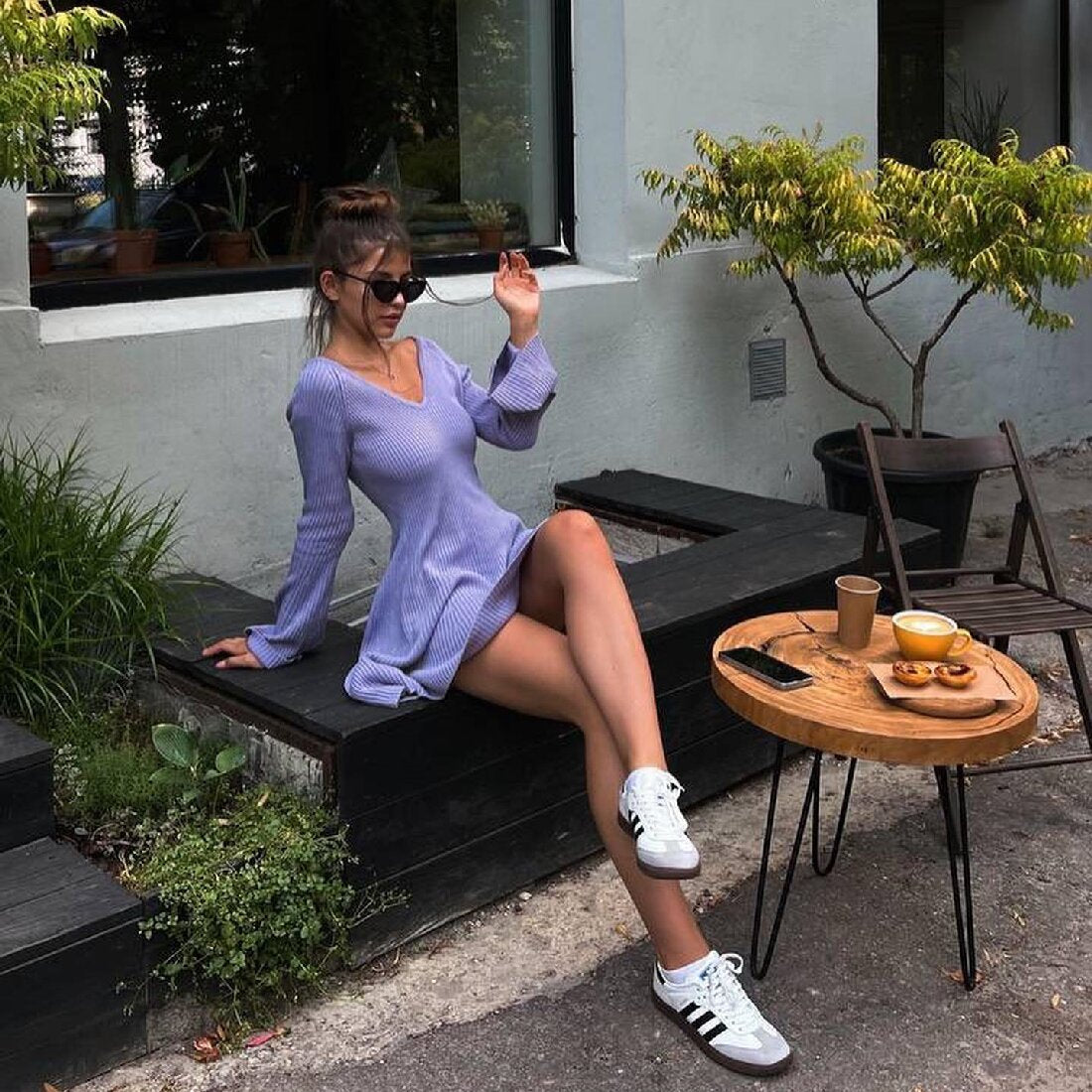 Women's Sheath Dress Simple Style V Neck Long Sleeve Solid Color Above Knee Holiday