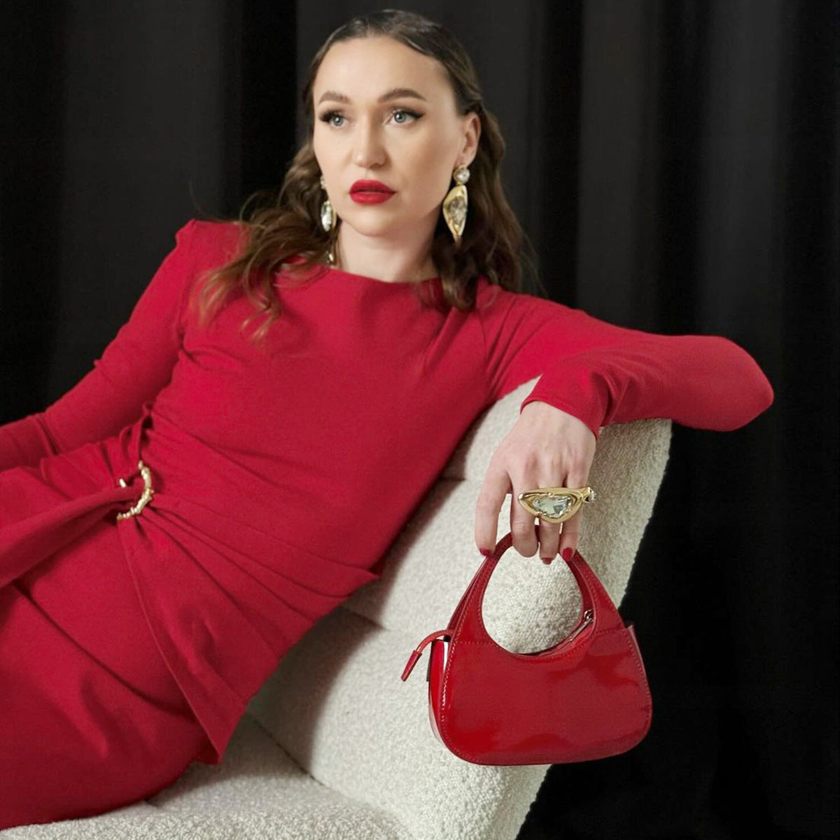 Women's Sheath Dress Elegant Round Neck Thigh Slit Long Sleeve Solid Color Maxi Long Dress Banquet Daily