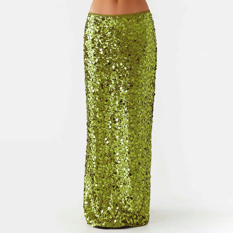 Summer Simple Style Glittery Polyester Maxi Long Dress Skirts