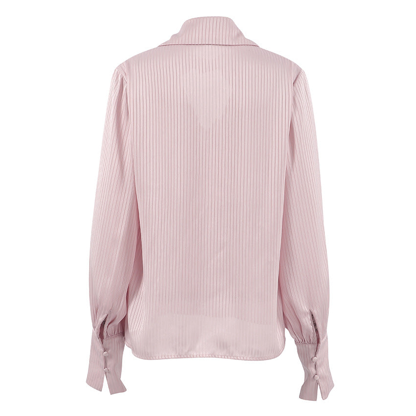 Women's Blouse Long Sleeve Blouses Hollow Out Elegant Stripe