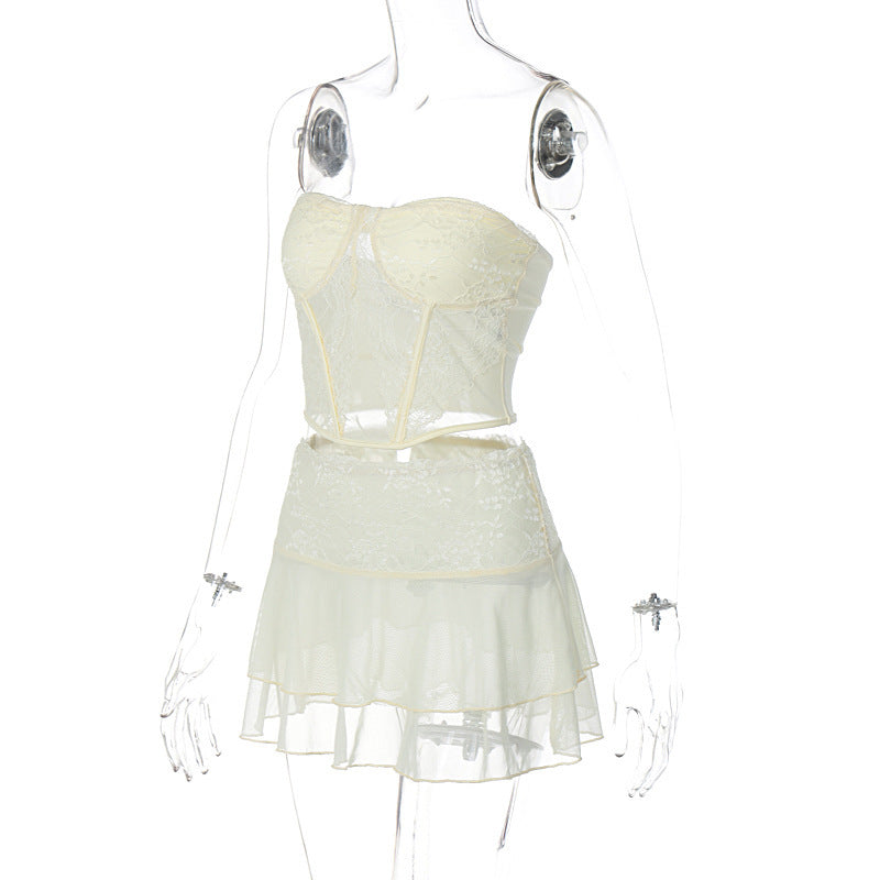 Swimming Pool Beach Women's Vacation Sexy Solid Color Spandex Polyester Lace Skirt Sets Skirt Sets