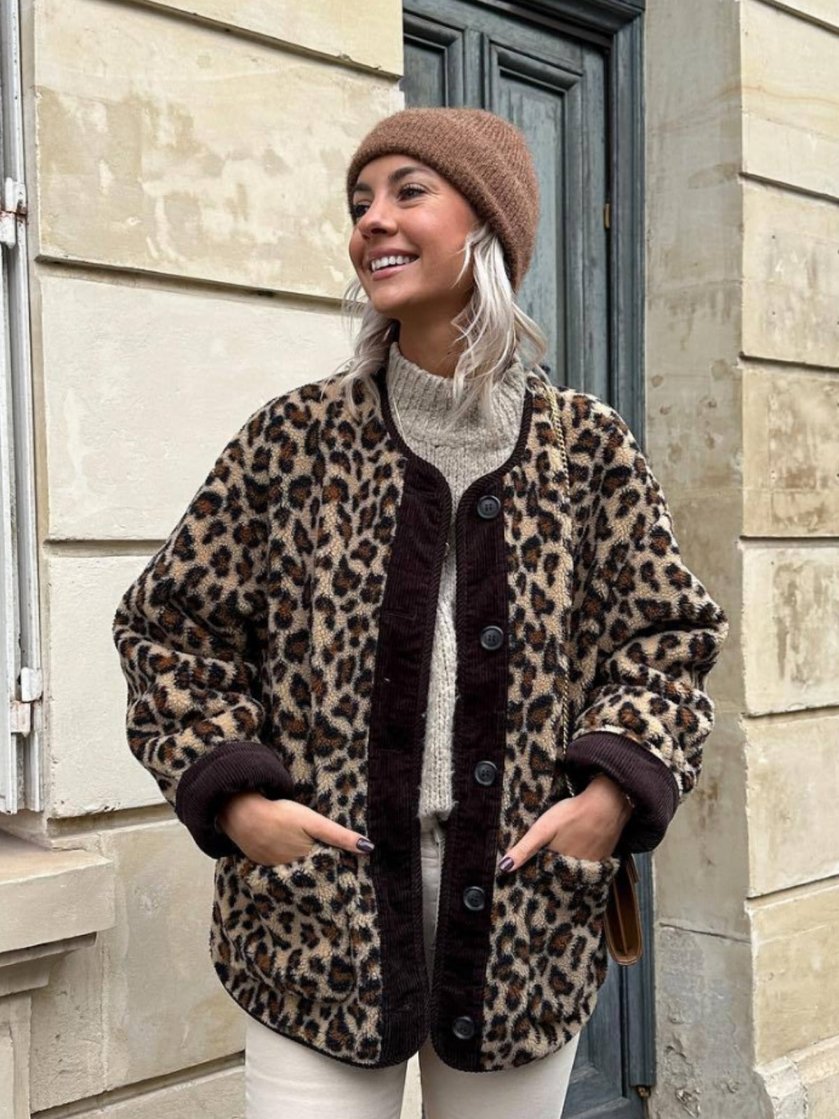 Women's Casual Elegant Leopard Single Breasted Coat