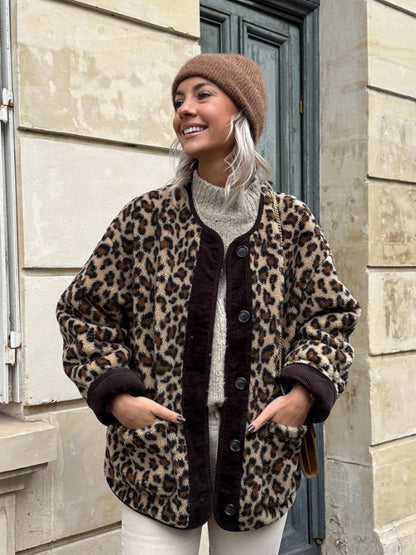 Women's Casual Elegant Leopard Single Breasted Coat