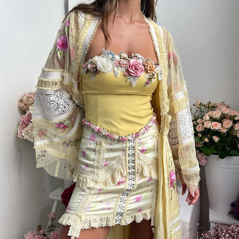 Women's Wrap Crop Top Sleeveless Tank Tops Streetwear Flower