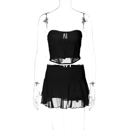 Swimming Pool Beach Women's Vacation Sexy Solid Color Spandex Polyester Lace Skirt Sets Skirt Sets