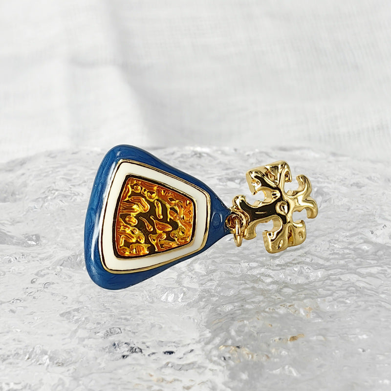 Blue Enamel Handbag Stud Earrings with S925 Posts