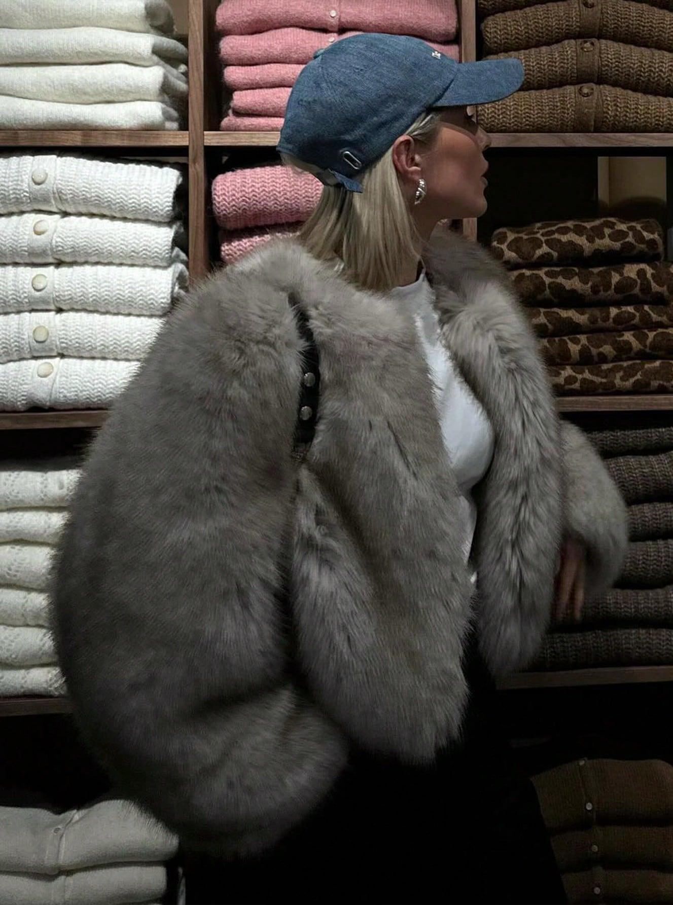 Women's Elegant Solid Color Coat Faux Fur Coat