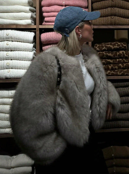 Women's Elegant Solid Color Coat Faux Fur Coat