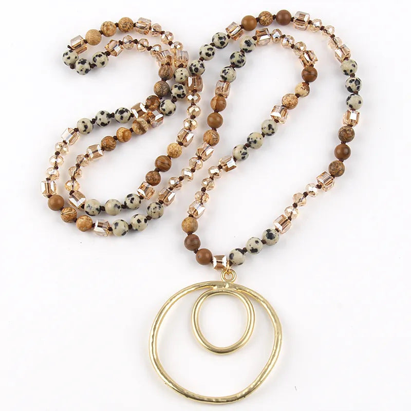 Retro Geometric Semi-precious stone Alloy Glass Beaded Chain Pendant Necklace In Bulk Natural stone necklace