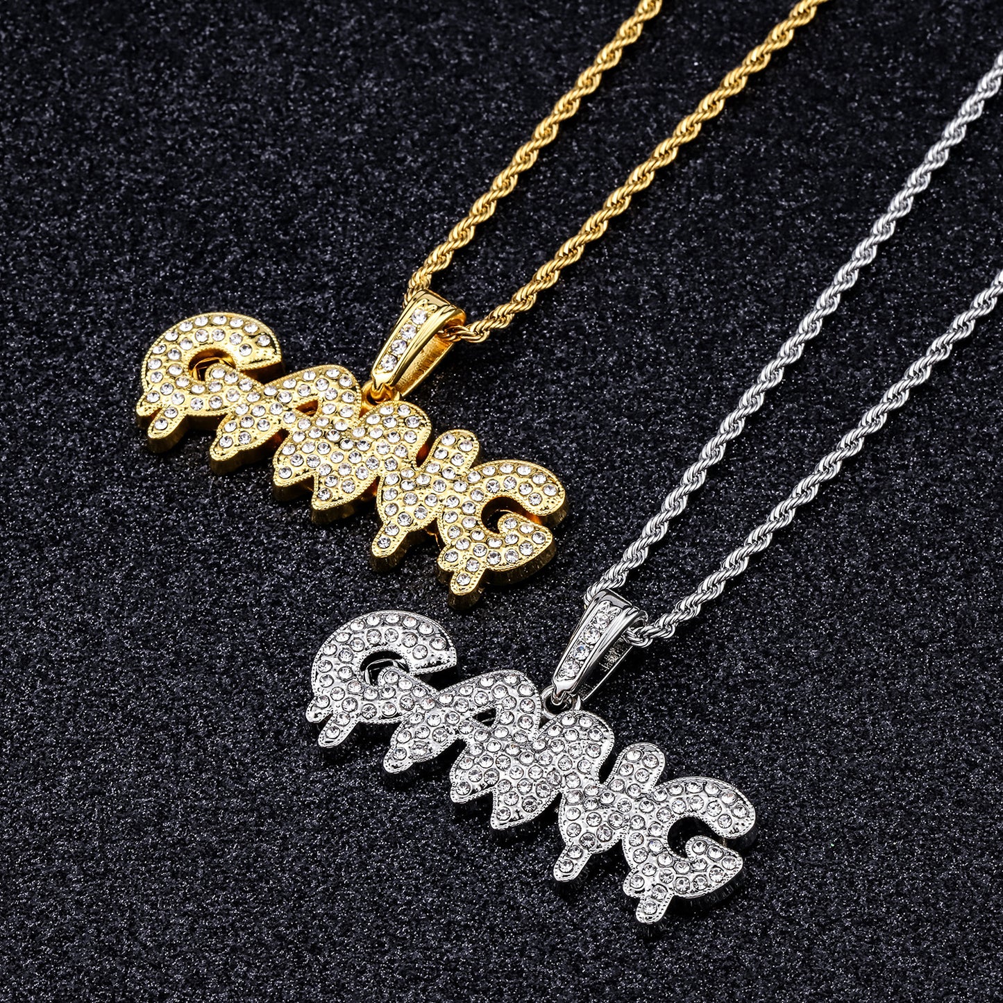 Hip-Hop Letter Rhinestones Alloy Twisted Rope Chain Pendant Necklaces