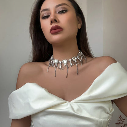 Glam Exaggerated Geometric Water Droplets Rhinestones Rhinestone Iron Tennis Chain Choker