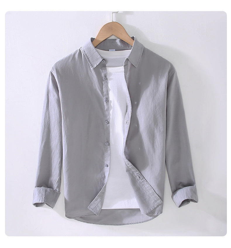 Men's Solid Color Casual Business Shirt Collar Long Sleeve Slim Men's Tops