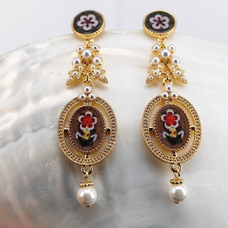 Bohemian Pearl Vintage Stud Earrings with S925 Posts