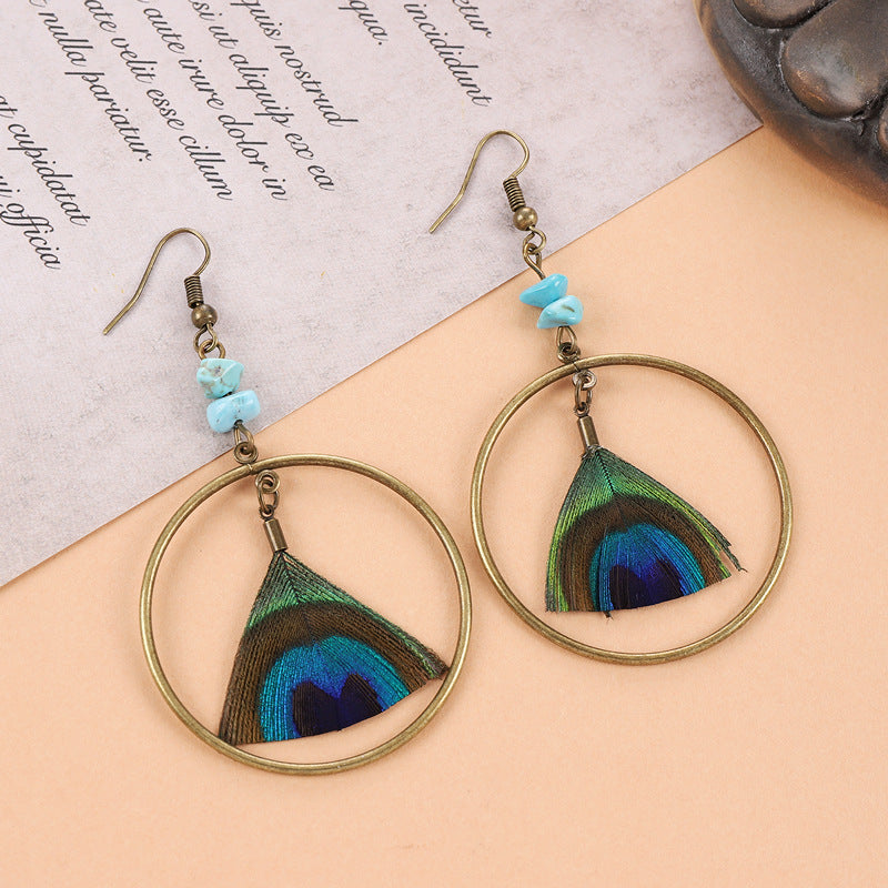 1 Pair Vintage Style Geometric Tassel Alloy Feather Drop Earrings