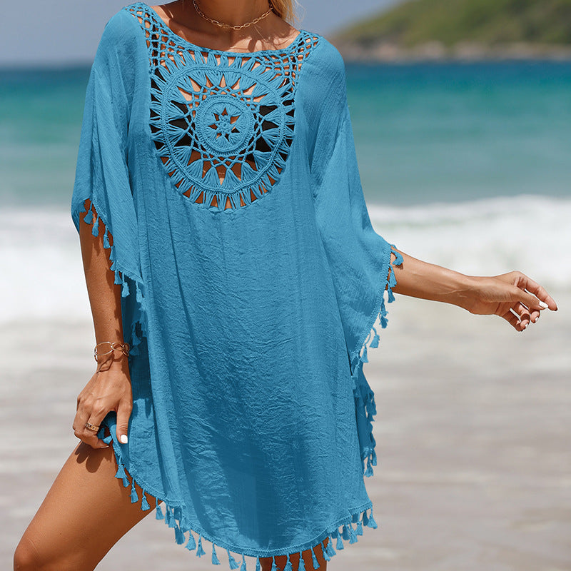 women's fashion solid color hollow out cover ups
