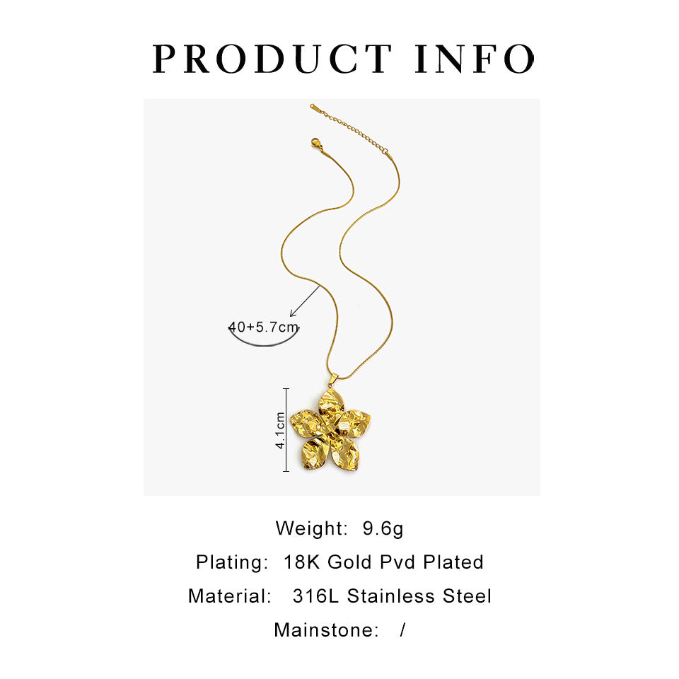 Jewelry Retro Flower 316L Stainless Steel  18K Gold Plated Pendant Necklace