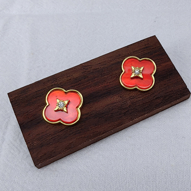 Clover Stone Stud Earrings with S925 Posts