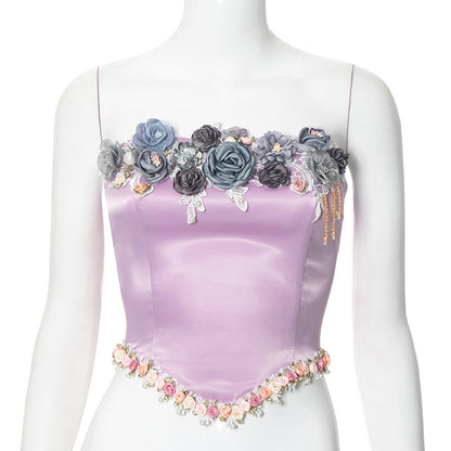 Women's Wrap Crop Top Sleeveless Tank Tops Streetwear Flower
