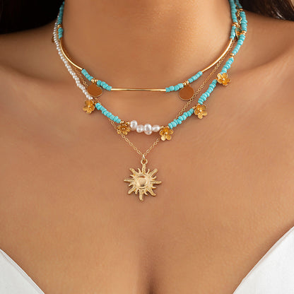 Vacation Pastoral Geometric Alloy Seed Bead Beaded Chain Layered Necklaces