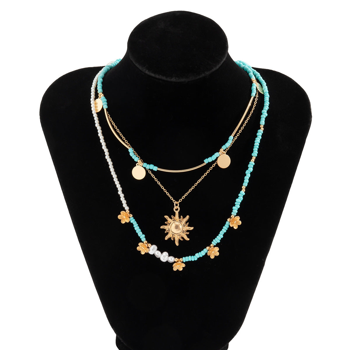 Vacation Pastoral Geometric Alloy Seed Bead Beaded Chain Layered Necklaces