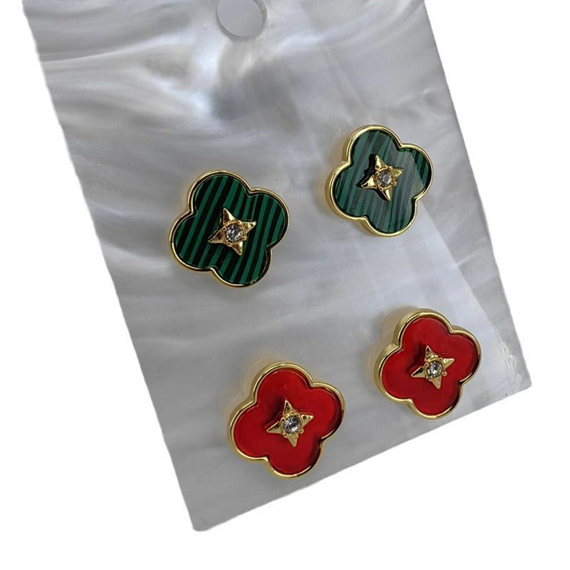 Clover Stone Stud Earrings with S925 Posts