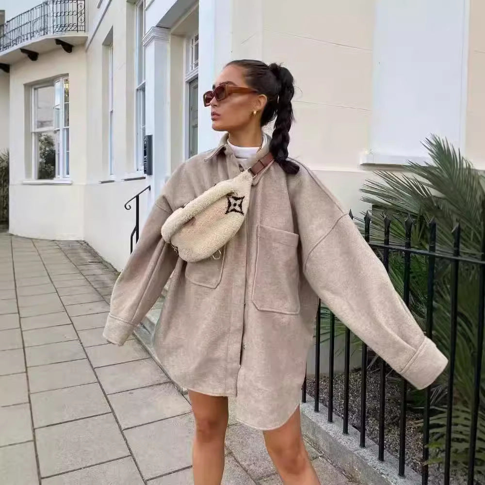 Women's Streetwear Solid Color Single Breasted Woolen Coat Woolen Coat