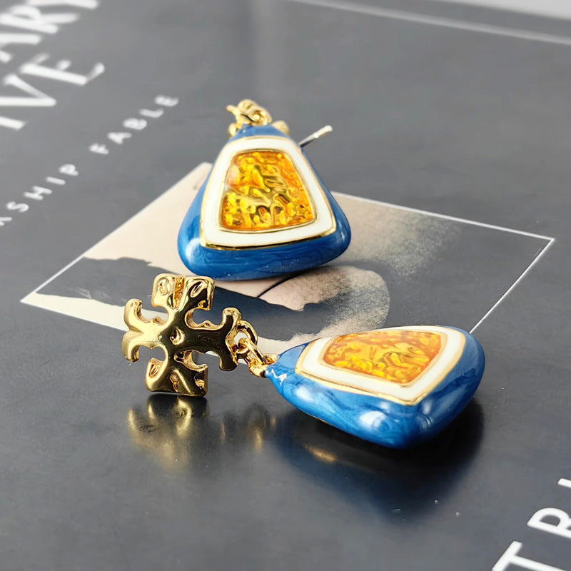 Blue Enamel Handbag Stud Earrings with S925 Posts