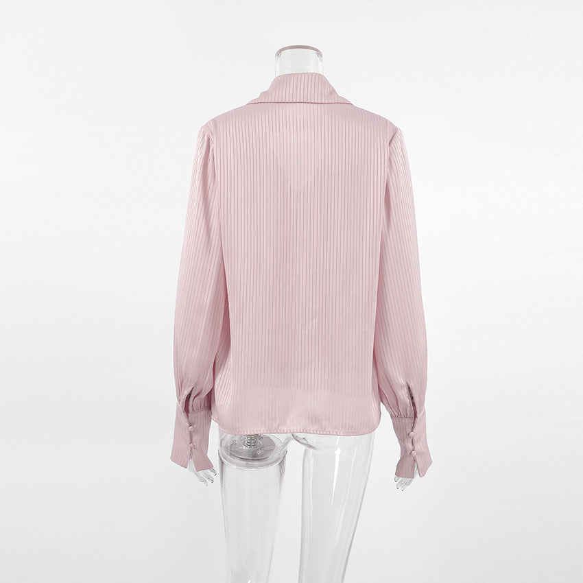 Women's Blouse Long Sleeve Blouses Hollow Out Elegant Stripe