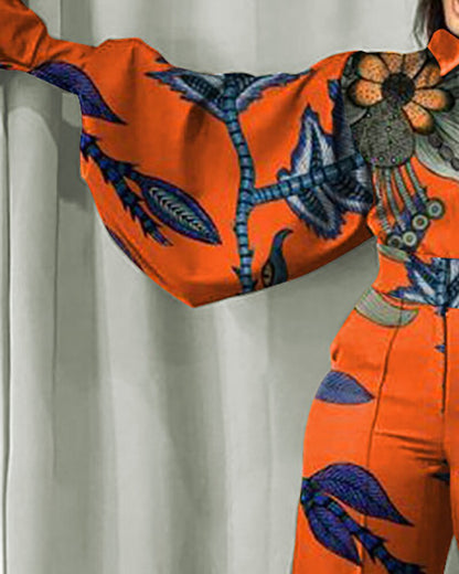 women's street casual printing full length printing jumpsuits